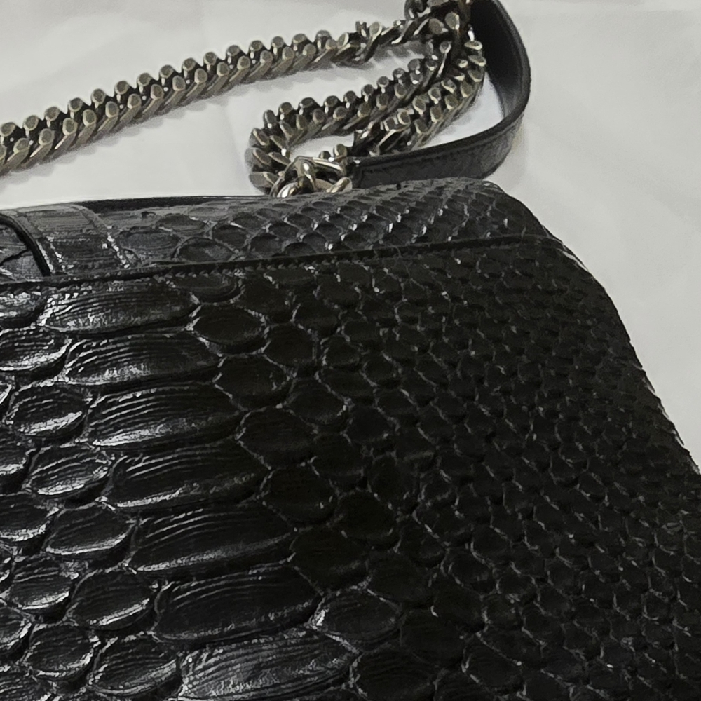 Like NEW! YSL Saint Laurent Calfskin Python Embossed Medium College Bag Black - Picture 11 of 16